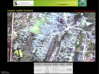Programa de Pós-Graduação
em Geografia
Elaborado por:
Manuel Rodrigues
Imagem satélite Quickbird Banda 03 resolução=2,4m
 