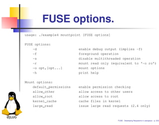 FUSE Developing Fillesystems in userspace | PDF