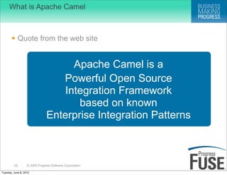 What is Apache Camel



        Quote from the web site


                                      Apache Camel is a
       ...