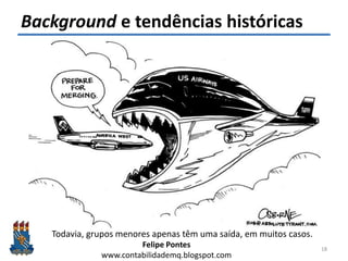 Felipe Pontes
www.contabilidademq.blogspot.com
Background e tendências históricas
18
Todavia, grupos menores apenas têm uma saída, em muitos casos.
 