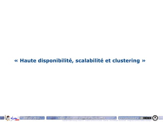 « Haute disponibilité, scalabilité et clustering »




   10/05/2011   Intégration avec Camel et ServiceMix                                                                    www.parisjug.org                                              44
                   Copyright © 2008 ParisJug. Licence CC – Creative Commons 2.0 France – Paternité – Pas d'Utilisation Commerciale – Partage des Conditions Initiales à l'Identique
 