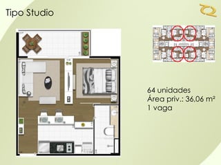 Tipo Studio




              64 unidades
              Área priv.: 36,06 m²
              1 vaga
 