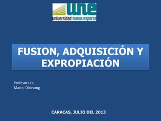 FUSION, ADQUISICIÓN Y
EXPROPIACIÓN
CARACAS, JULIO DEL 2013
Profesor (a):
Mario, Dicksong
 