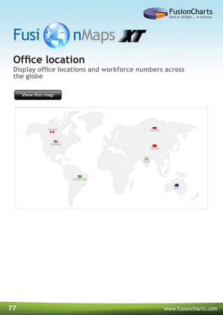 77 www.fusioncharts.com
Display office locations and workforce numbers across
the globe
Office location
 