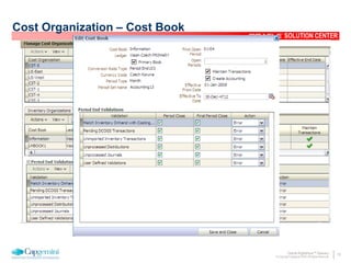 15Oracle Rightshore™ Delivery
© Copyright Capgemini 2005 All Rights Reserved
SOLUTION CENTER
Cost Organization – Cost Book
 