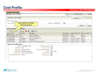 17Oracle Rightshore™ Delivery
© Copyright Capgemini 2005 All Rights Reserved
SOLUTION CENTER
Cost Profile
New Reference Data
Sharing feature
 
