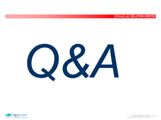 39Oracle Rightshore™ Delivery
© Copyright Capgemini 2005 All Rights Reserved
SOLUTION CENTER
Q&A
 