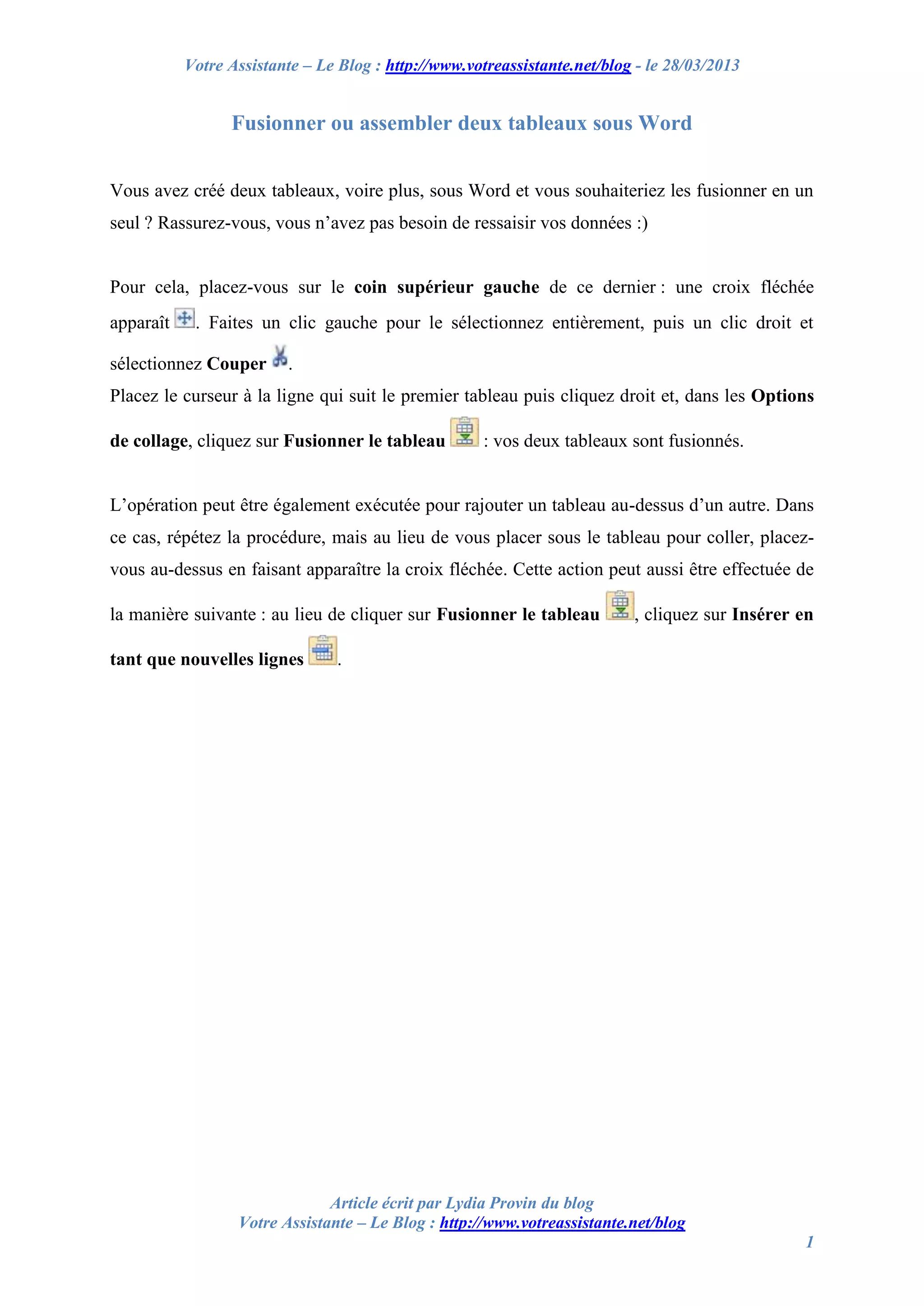 Fusionner ou assembler deux tableaux sur Word PDF