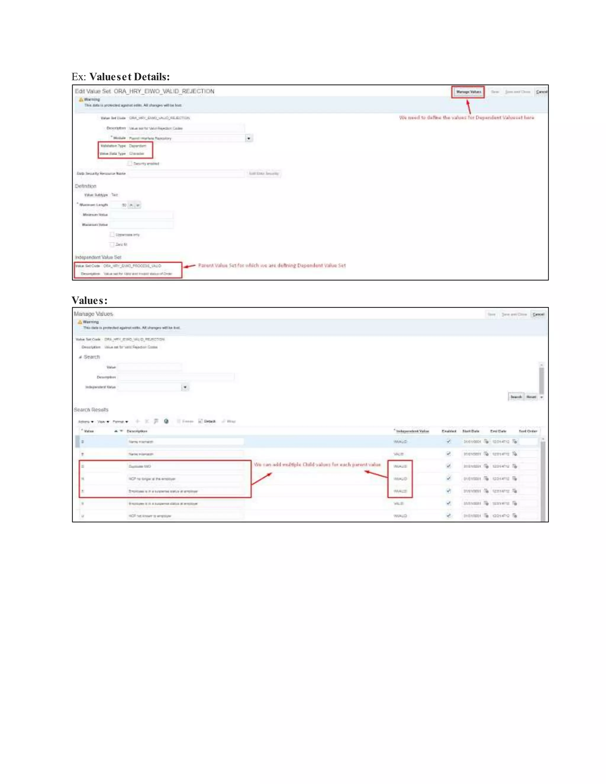 Ex: Valueset Details:
Values:
 