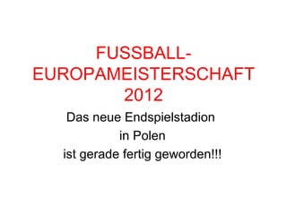 FUSSBALL- EUROPAMEISTERSCHAFT 2012 Das neue Endspielstadion  in Polen ist gerade fertig geworden!!! 