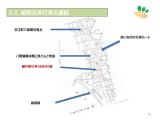 7
３-２．昭和五年行幸の道筋
御用邸
藤井原行幸(みゆき)橋
玉江町六差路交差点
赤い矢印が行幸ルート
八間道路は既にほとんど完成
 