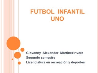 FUTBOL INFANTIL
UNO

Giovanny Alexander Martínez rivera
Segundo semestre
Licenciatura en recreación y deportes

 