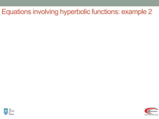 Equations involving hyperbolic functions: example 2





























)
5
2
ln(
5
2
2
20
4
:
solution
one
have
we
,
0
As
2
20
4
0
1
)
(
4
)
(
4
1
4
2
2
2
sinh
:
Solution
.
of
e
exact valu
the
Find
.
2
sinh
2
2
x
e
e
e
e
e
e
e
e
e
e
e
x
x
x
x
x
x
x
x
x
x
x
x
x
x
 