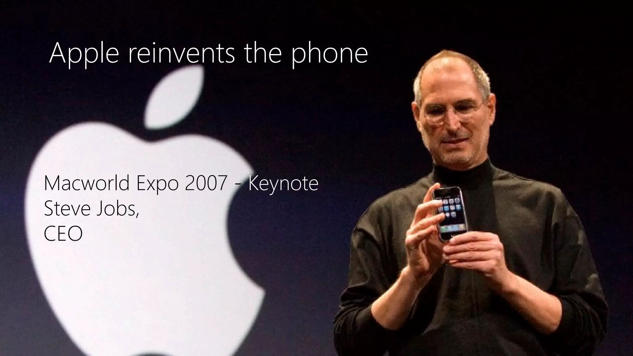 Newphoria Corporation
Apple reinvents the phone
Macworld Expo 2007 - Keynote
Steve Jobs,
CEO
 