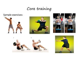 Core training
Sample exercises:
 