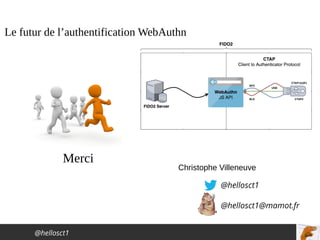 @hellosct1
Christophe Villeneuve
@hellosct1
@hellosct1@mamot.fr
Merci
Le futur de l’authentification WebAuthn
 
