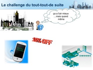 Le challenge du tout-tout-de suite
Trop lent, je cours au
centre commercial
ça a l’air mieux
…mais quand
même
 