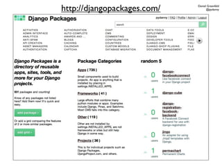 http://djangopackages.com/   Daniel Greenfeld
                                   @pydanny
 