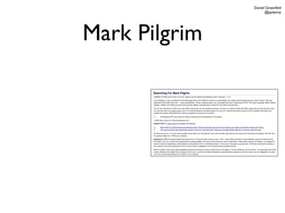 Daniel Greenfeld
                     @pydanny




Mark Pilgrim
 