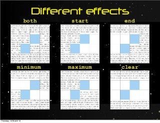 Different effects
Text
both start end
minimum maximum clear
Thursday, 14 March 13
 