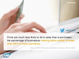 Networks

TWEET THIS!

Firms are much less likely to do e-sales than e-purchases the percentage of businesses making sales...