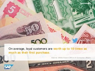 Customers

TWEET THIS!

On average, loyal customers are worth up to 10 times as
much as their first purchase.
Source: Whit...