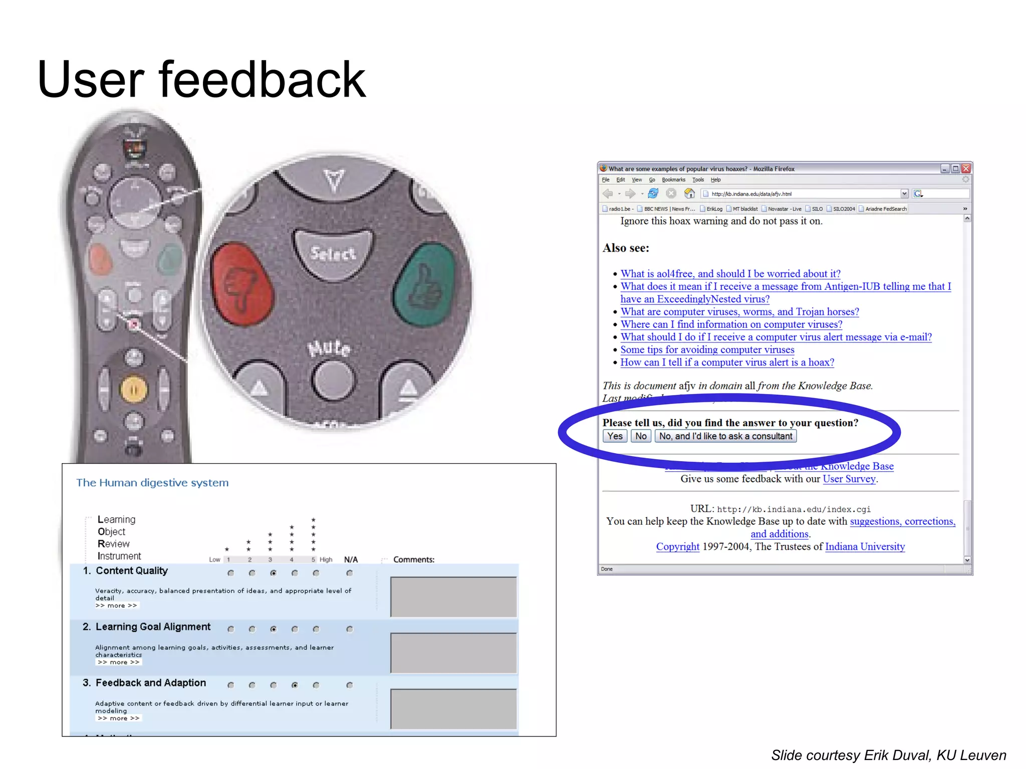 User feedback Slide courtesy Erik Duval, KU Leuven 