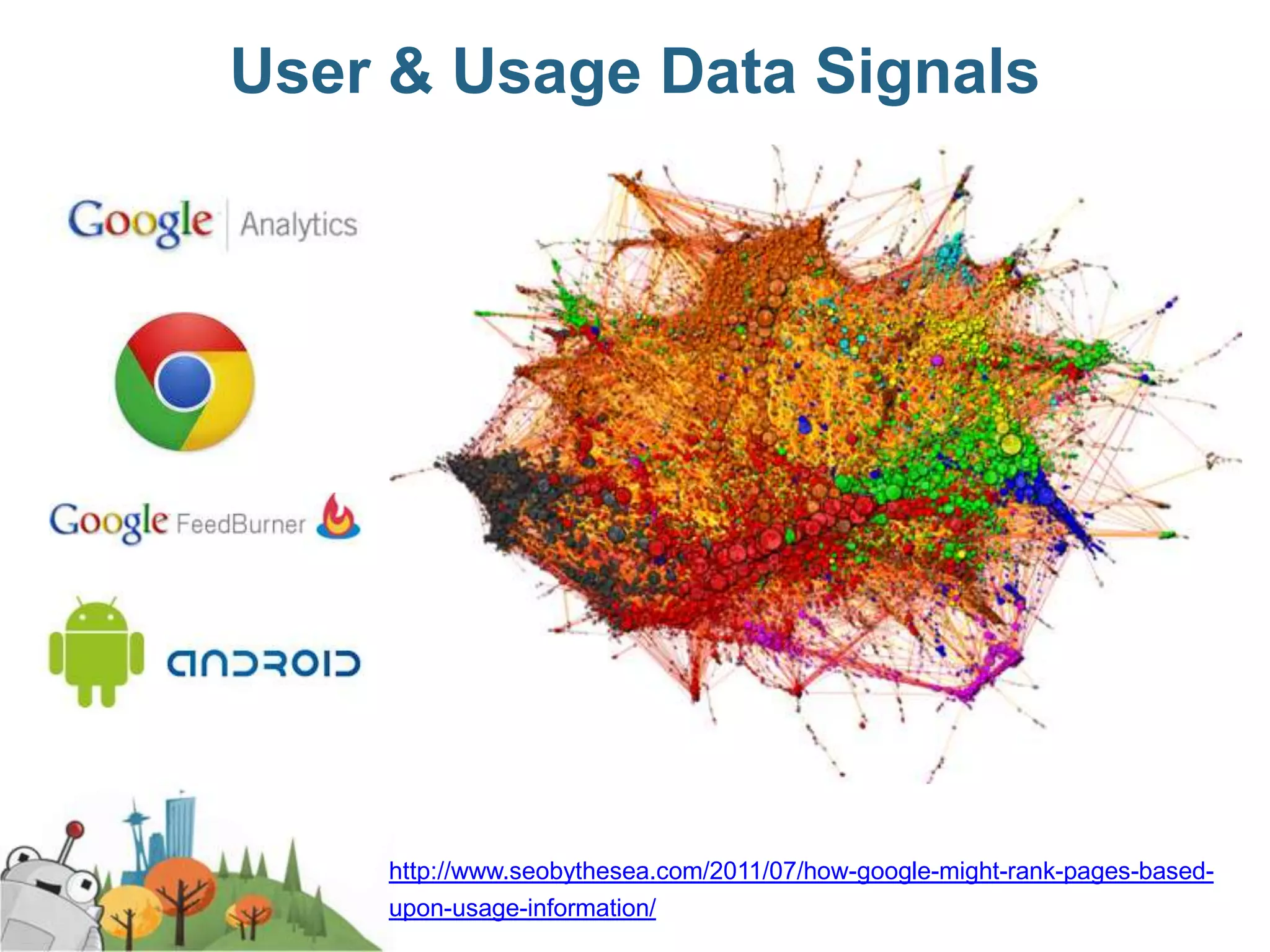 User & Usage Data Signals




    http://www.seobythesea.com/2011/07/how-google-might-rank-pages-based-
    upon-usage-information/
 