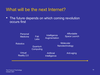 The Future of Technology
October 2007
19
 The future depends on which coming revolution
occurs first
What will be the nex...