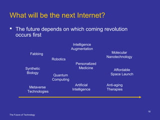 The Future of Technology
18
 The future depends on which coming revolution
occurs first
What will be the next Internet?
A...