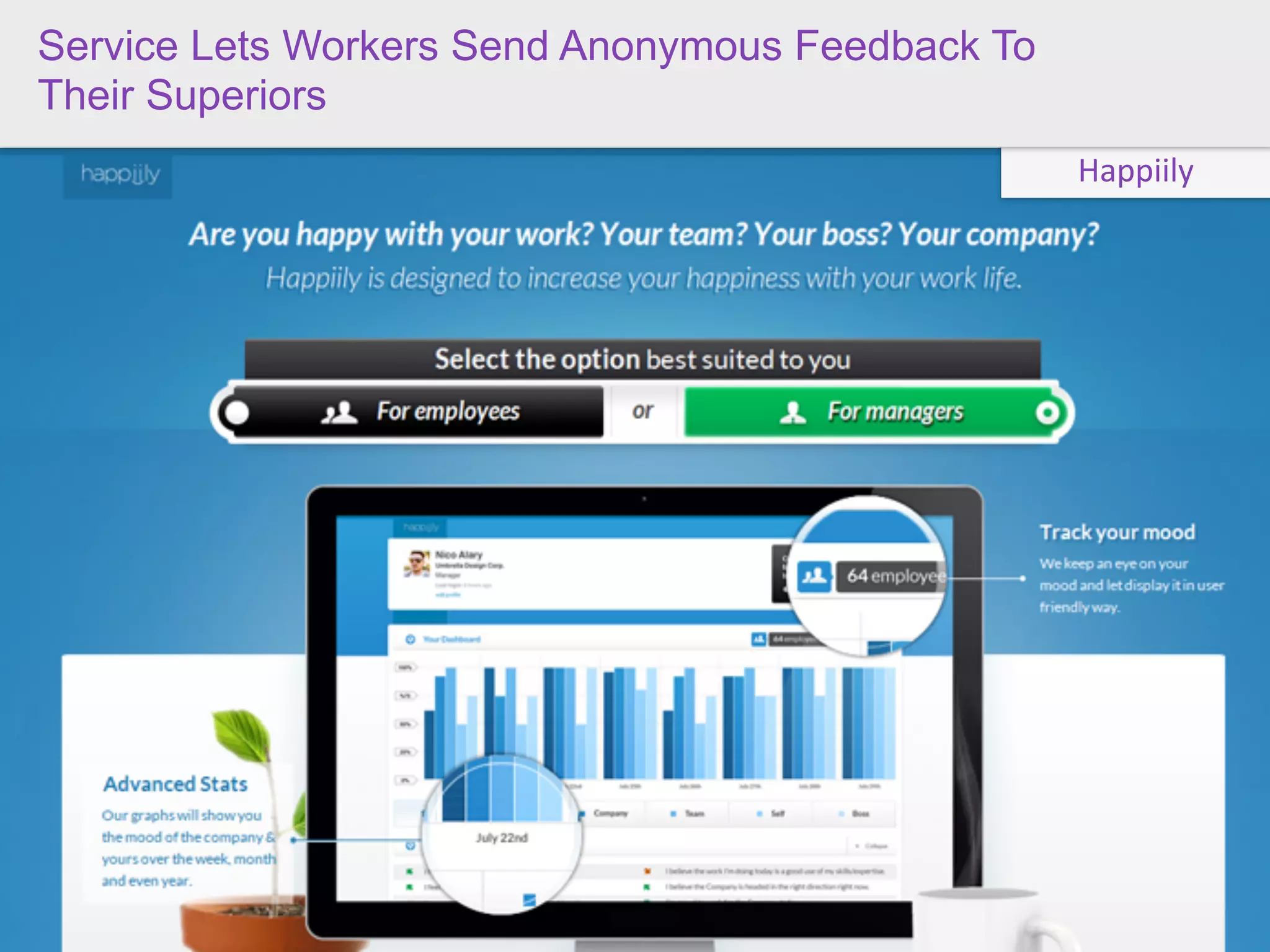 Service Lets Workers Send Anonymous Feedback To
Their Superiors
                                                  Happiily
 
