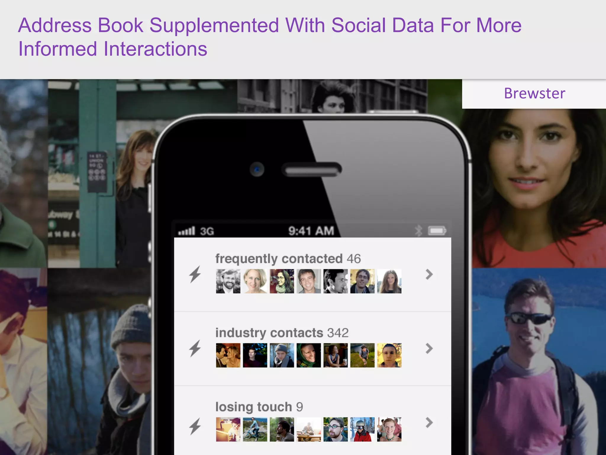 Address Book Supplemented With Social Data For More
Informed Interactions

                                                 Brewster
 