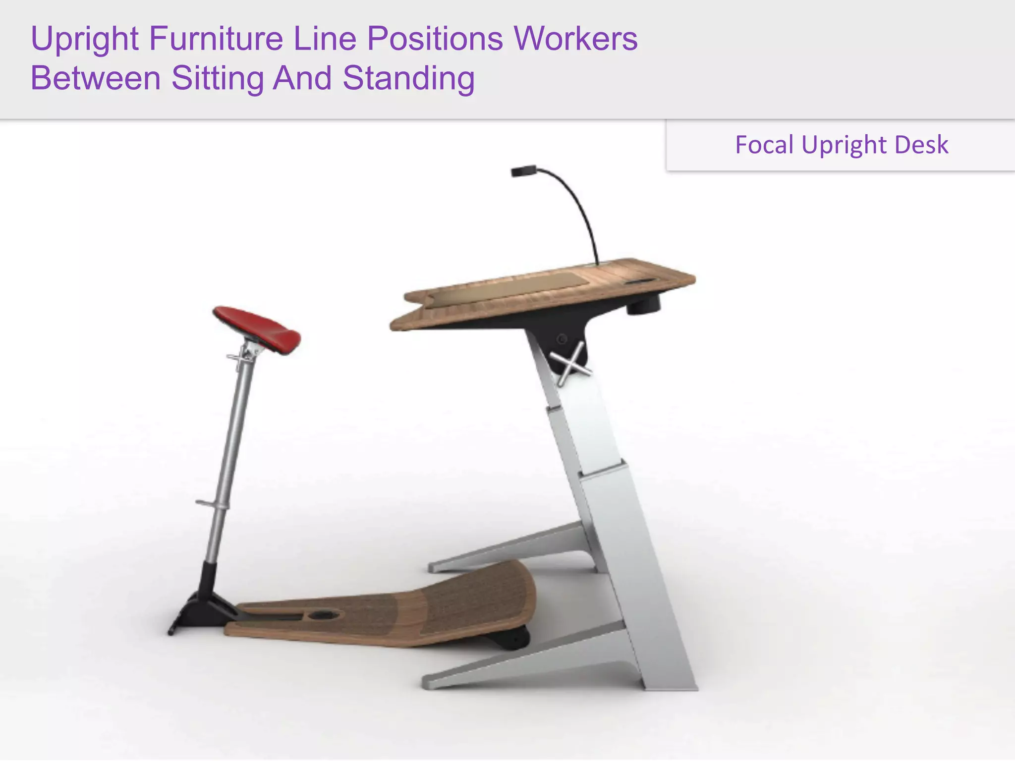 Upright Furniture Line Positions Workers
Between Sitting And Standing
                                           Focal	
  Upright	
  Desk
 