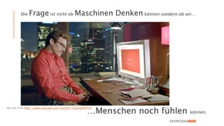 Die Frage ist nicht ob Maschinen Denken können sondern ob wir…
…Menschen noch fühlen können.
Her der Film http://www.youtube.com/watch?v=6Gb2gfXX454
 