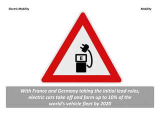 Electric Mobility                                              Mobility




         With France and Germany taking the initial lead roles, 
            electric cars take off and form up to 10% of the 
                      world’s vehicle fleet by 2020
 