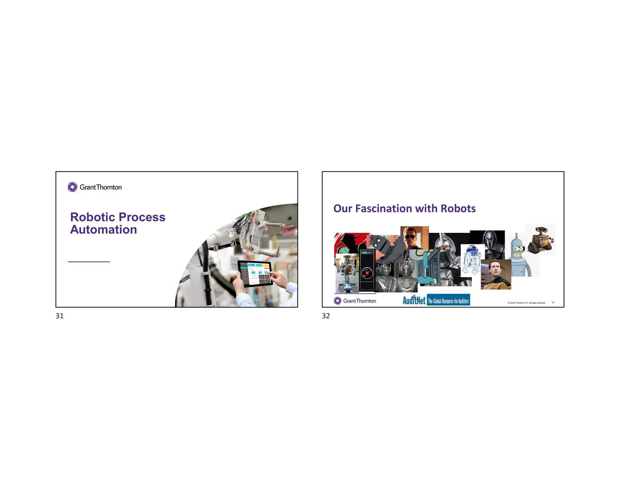 Robotic Process
Automation
© Grant Thornton LLP. All rights reserved.
Our Fascination with Robots
32
31 32
 