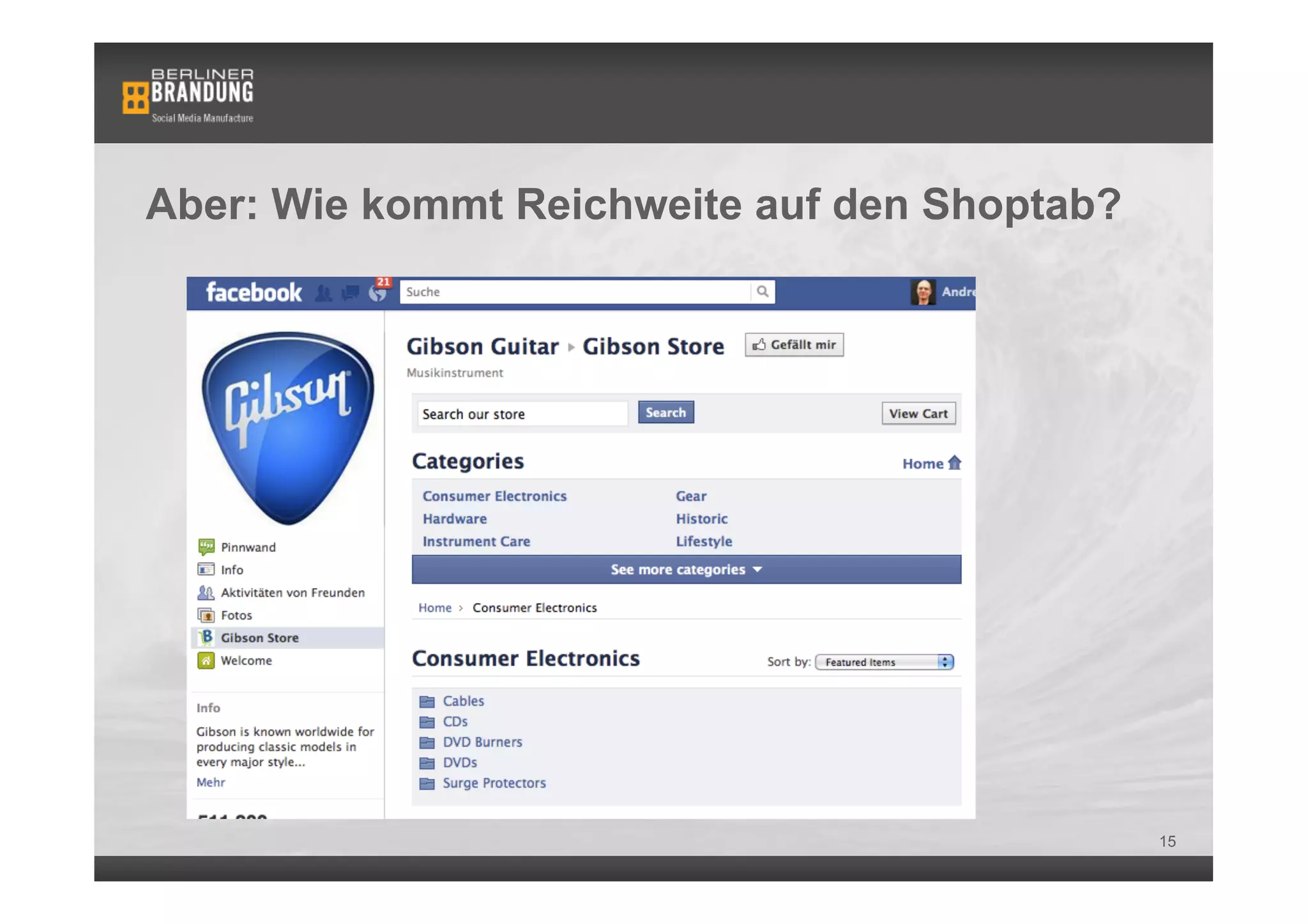 Aber: Wie kommt Reichweite auf den Shoptab?




                                              15
 