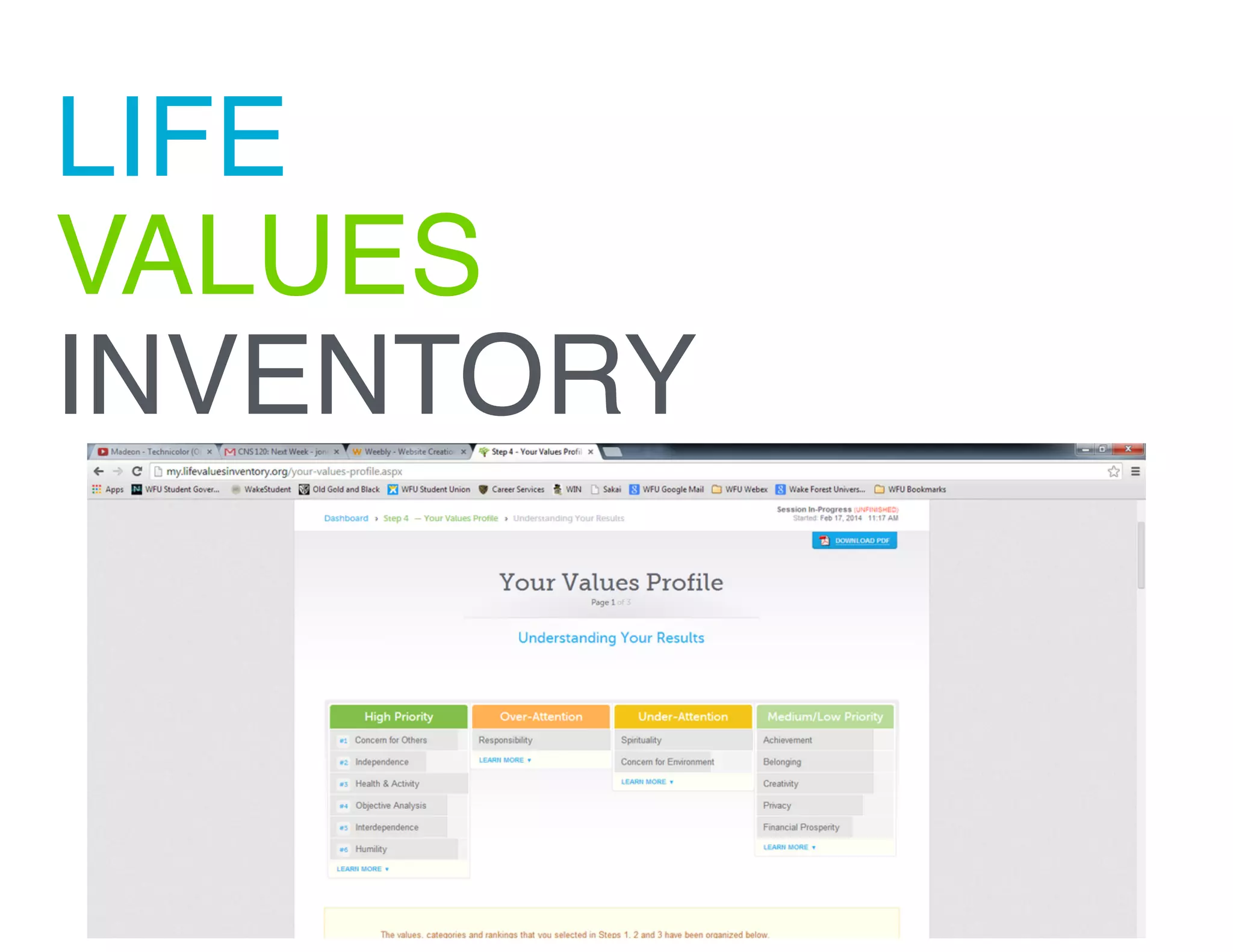 LIFE
VALUES
INVENTORY
 