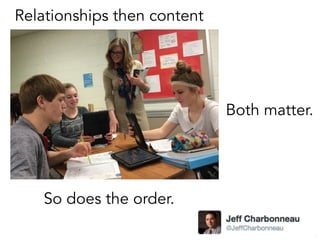 Relationships then content
Both matter.
So does the order.
 
