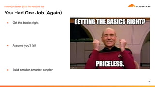 You Had One Job Again
14
FutureCon Seattle 2025 You Had One Job
● Get the basics right
● Assume you’ll fail
● Build smaller, smarter, simpler
 