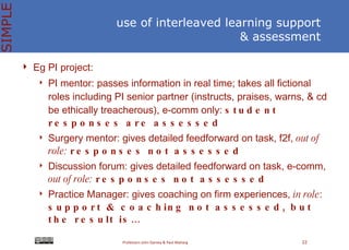 <ul><li>Eg PI project: </li></ul><ul><ul><li>PI mentor: passes information in real time; takes all fictional roles includi...
