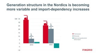 Generation structure in the Nordics is becoming
more variable and import-dependency increases
 