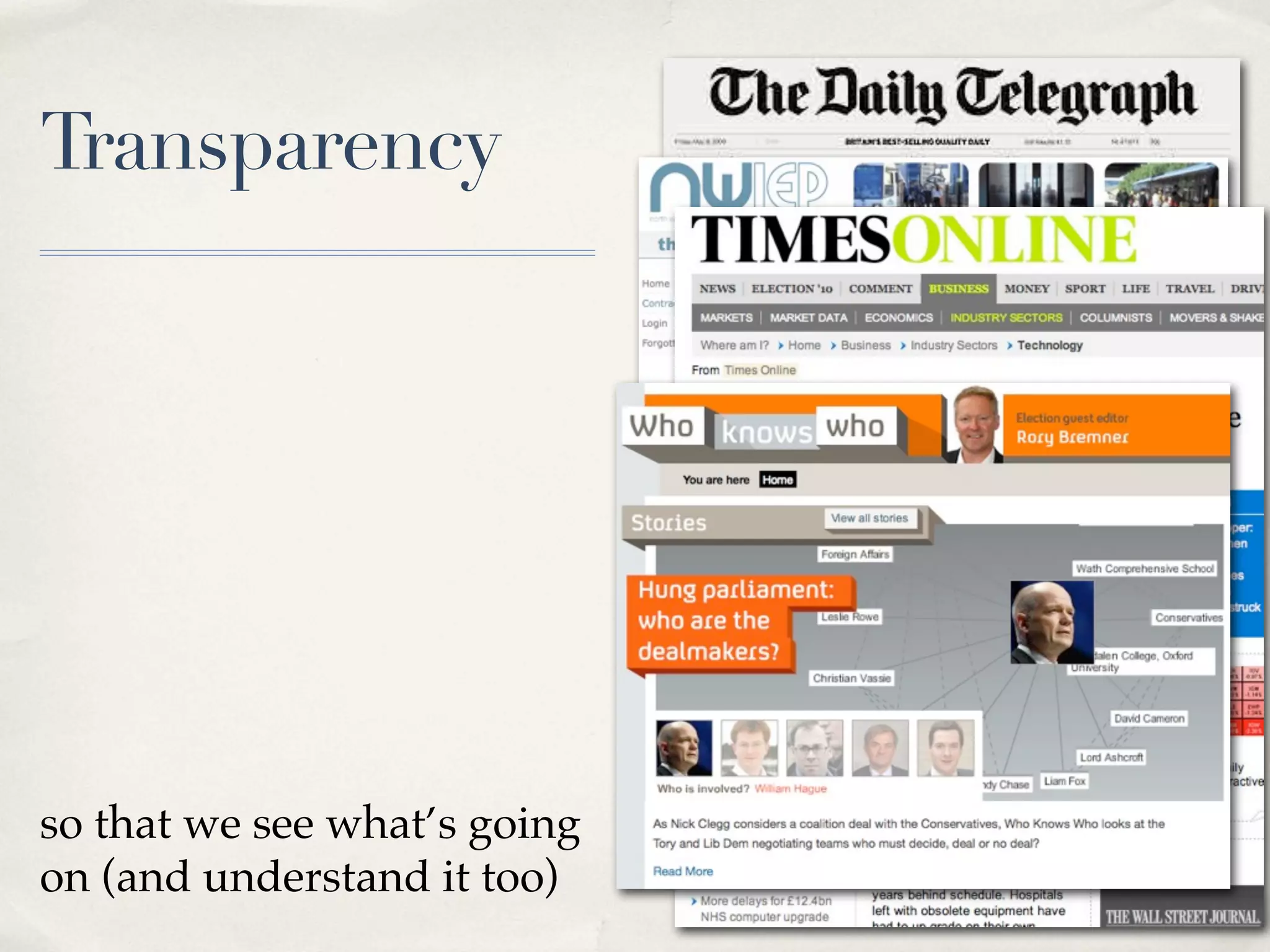 Transparency




so that we see what’s going
on (and understand it too)
 