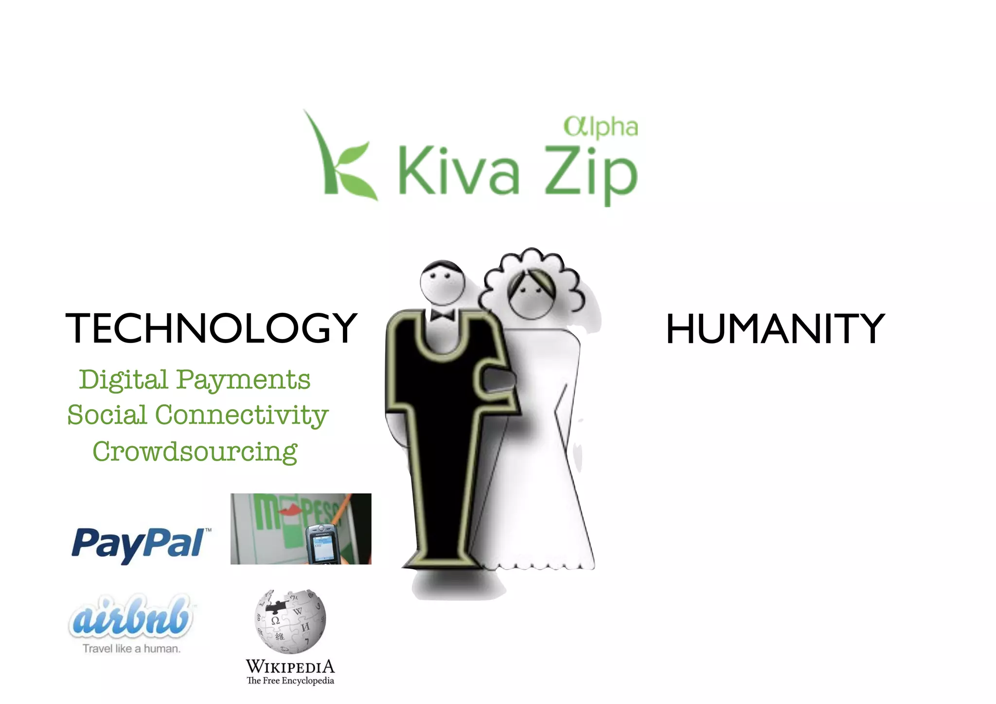 TECHNOLOGY            HUMANITY
 Digital Payments
Social Connectivity
  Crowdsourcing
 