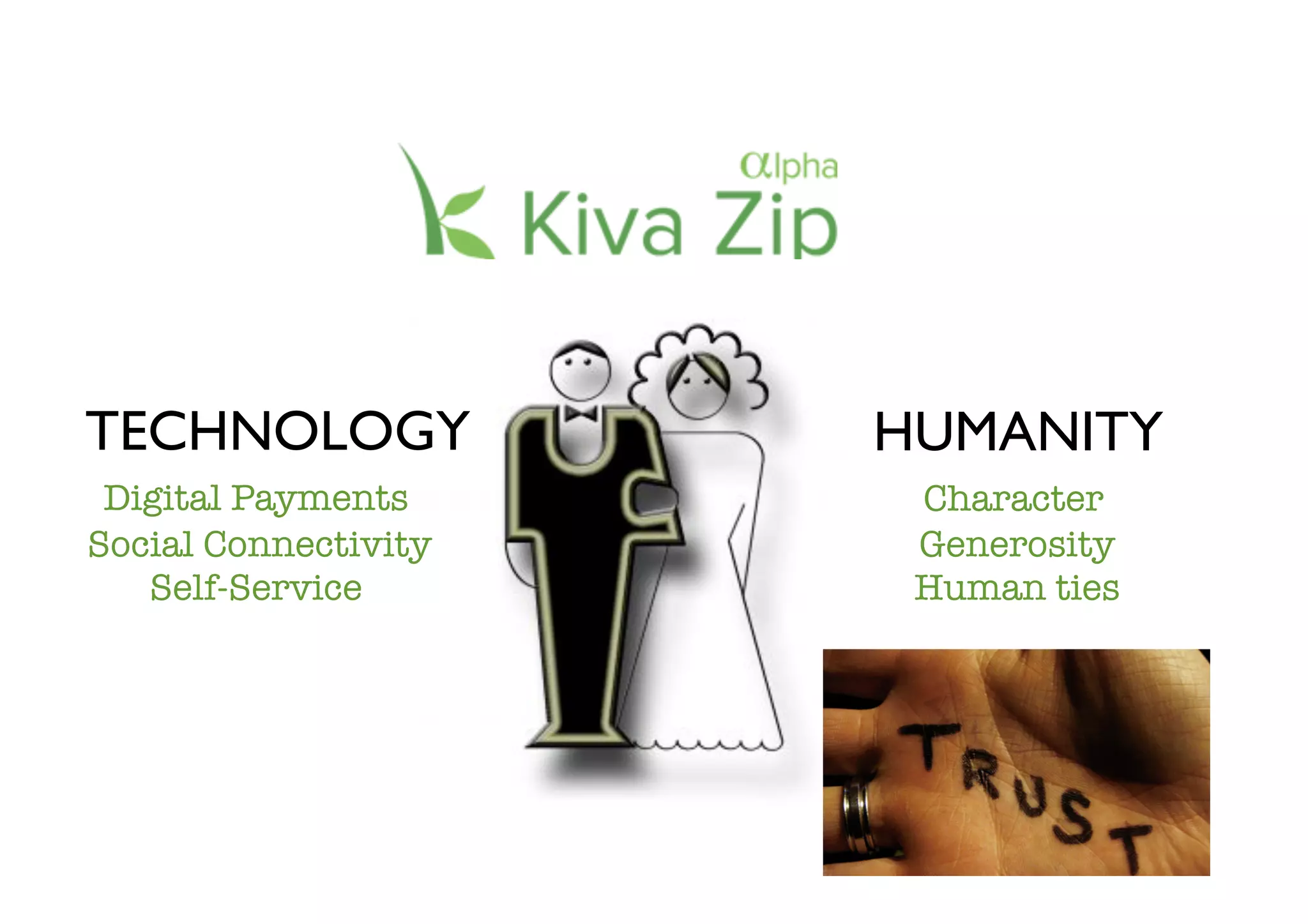TECHNOLOGY            HUMANITY
 Digital Payments      Character
Social Connectivity    Generosity
   Self-Service        Human ties
 