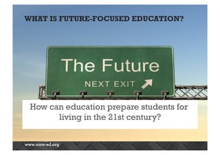 WHAT IS FUTURE-FOCUSED EDUCATION? 
How can education prepare students for 
living in the 21st century? 
 