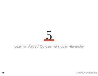 Learner Voice / Co-Learners over Hierarchy
5
49 ShiftYourParadigm.org
 