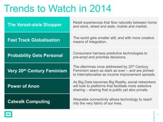 Trends to Watch in 2014
The Versat-aisle Shopper

Retail experiences that flow naturally between home
and store, street an...