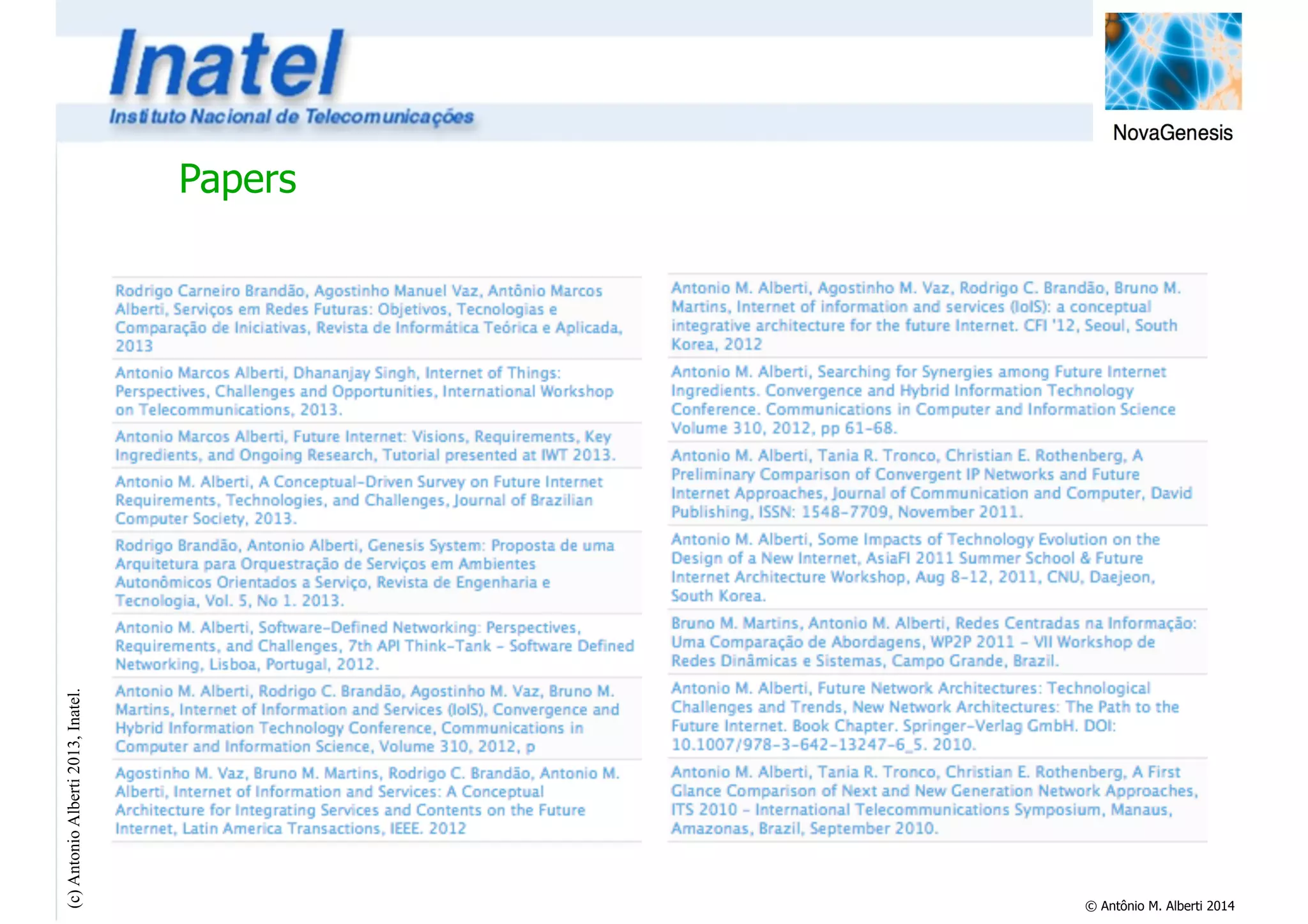 Papers 
(c) Antonio Alberti 2013, Inatel. 
© Antônio M. Alberti 2014 
 