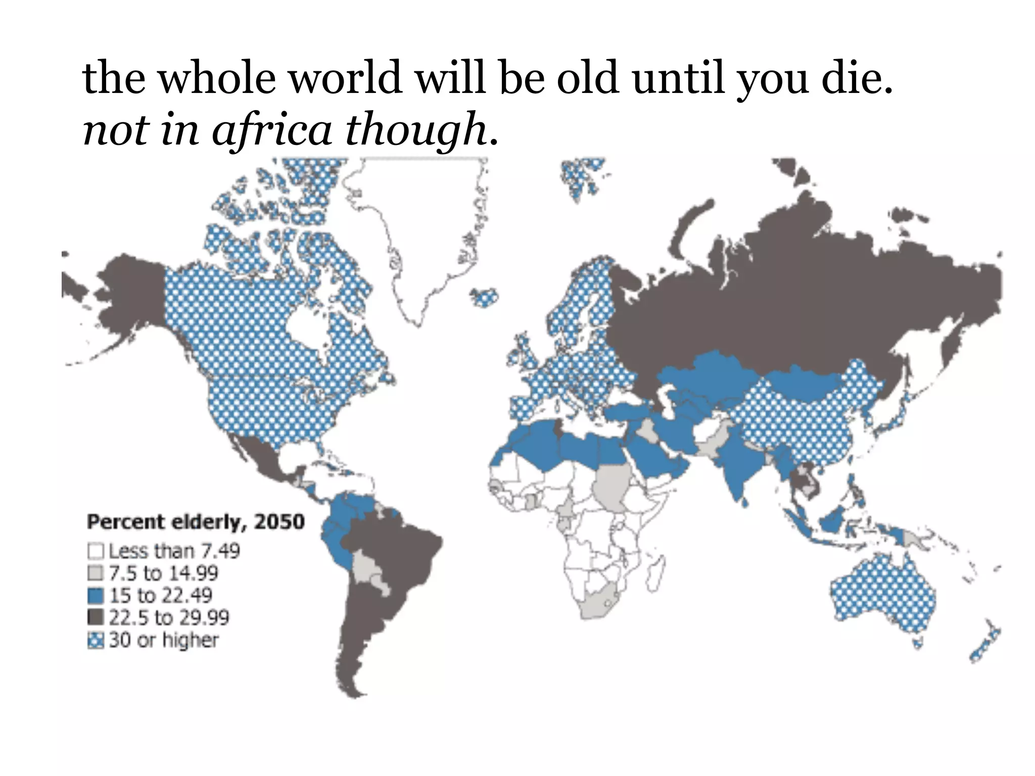 the whole world will be old until you die.
not in africa though.
 